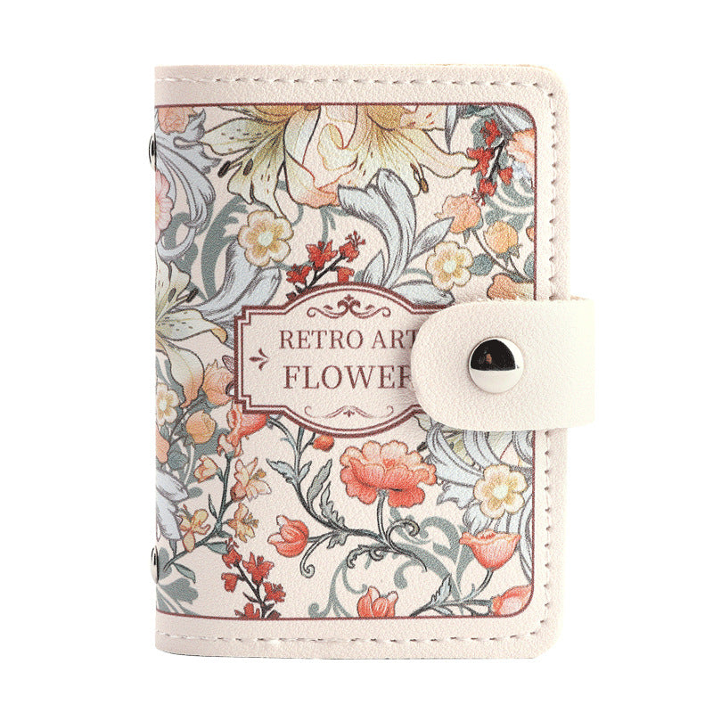 womens flower oil painting retro style large capacity card holder