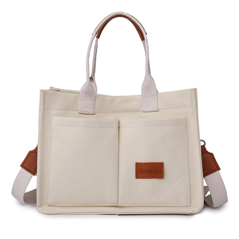 new canvas shoulder bag women large capacity multi pocket handbags casual crossbody shopper bags for students