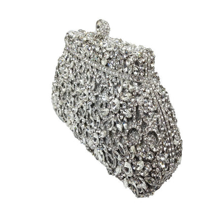 shell shaped metal diamond studded rhinestone dinner bag