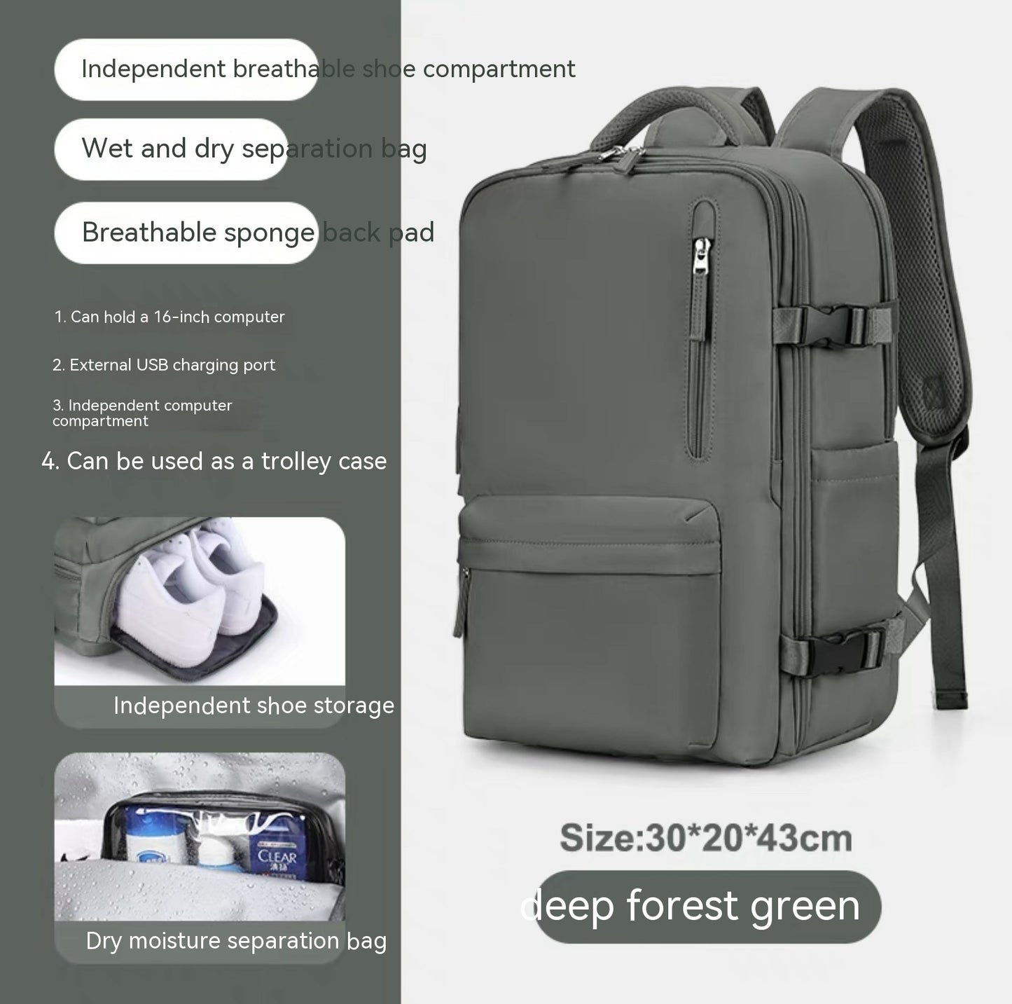 large capacity multifunctional travel waterproof mummy backpack