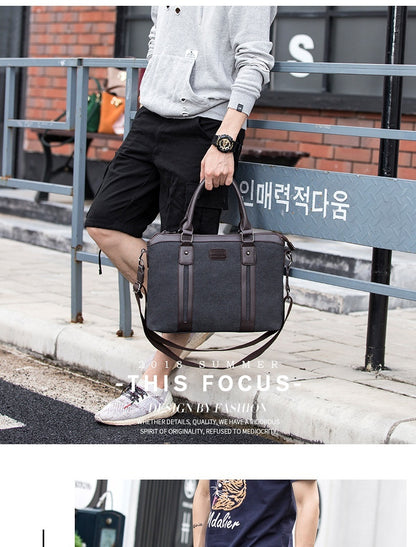 canvas shoulder messenger bag mens business handheld briefcase