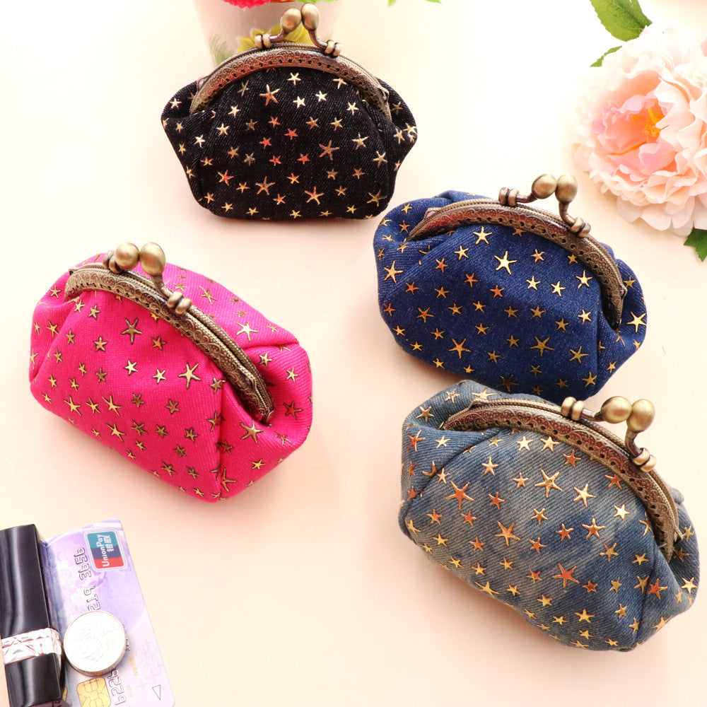 denim cloth vintage handmade womens hand held coin purse hasp card