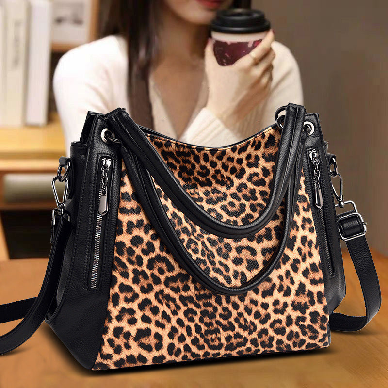 urban simple large capacity leopard print fashion womens bag