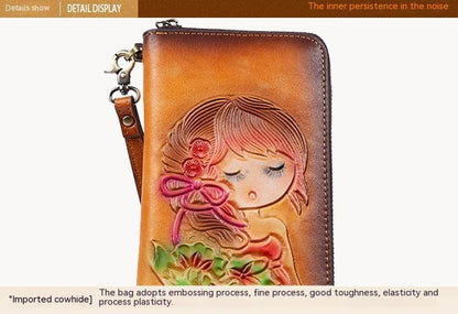 rfid anti theft swiping womens handmade first layer cowhide wallet