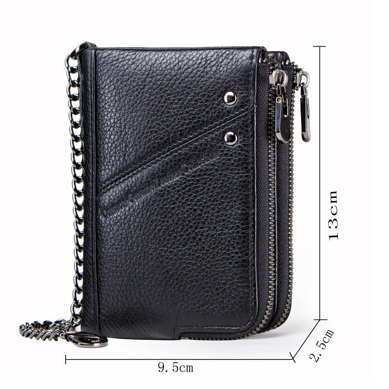 multifunctional double zipper top layer cowhide coin purse mens bag