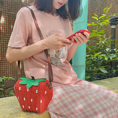 womens cute fashion strawberry woven bag