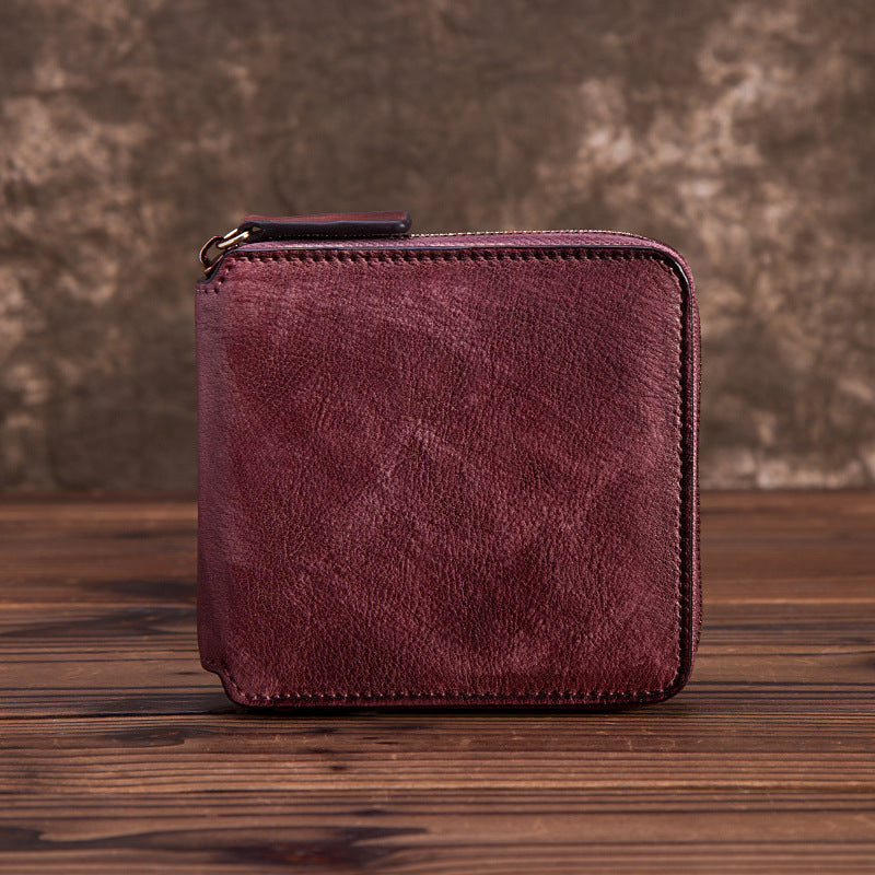 solid color short cowhide hand rub color wallet