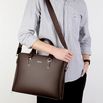 mens handbag double pull large capacity business computer bag authentic leather tactile feel