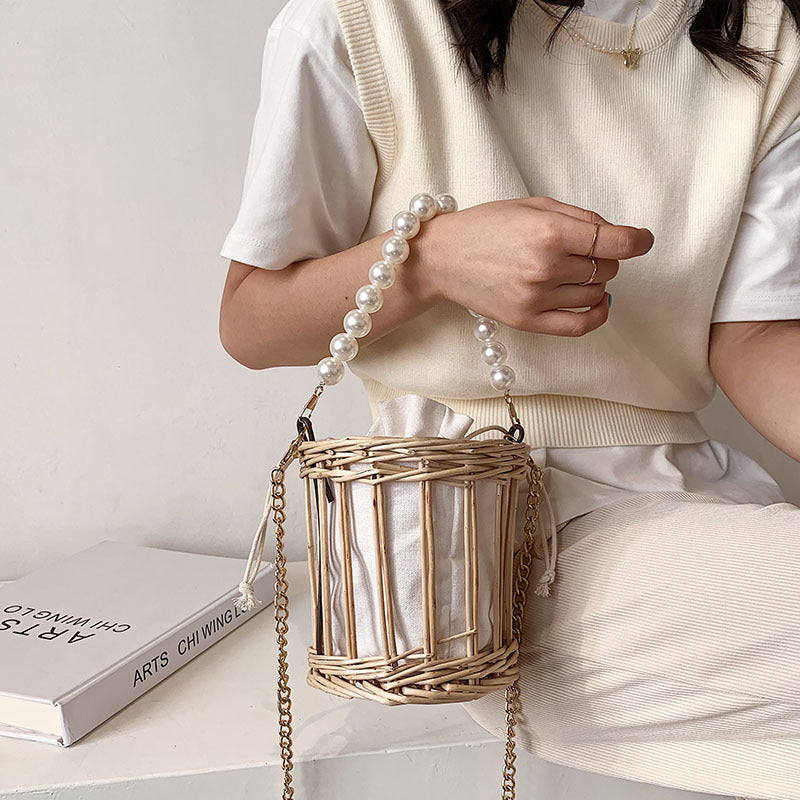 Simple Pearl Portable Straw Woven Bag