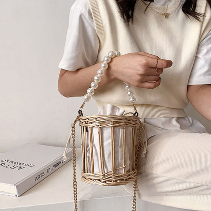 Simple Pearl Portable Straw Woven Bag