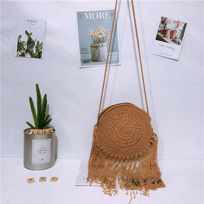 Round Tassel Cotton Thread Bag Cotton Rope Messenger Bag