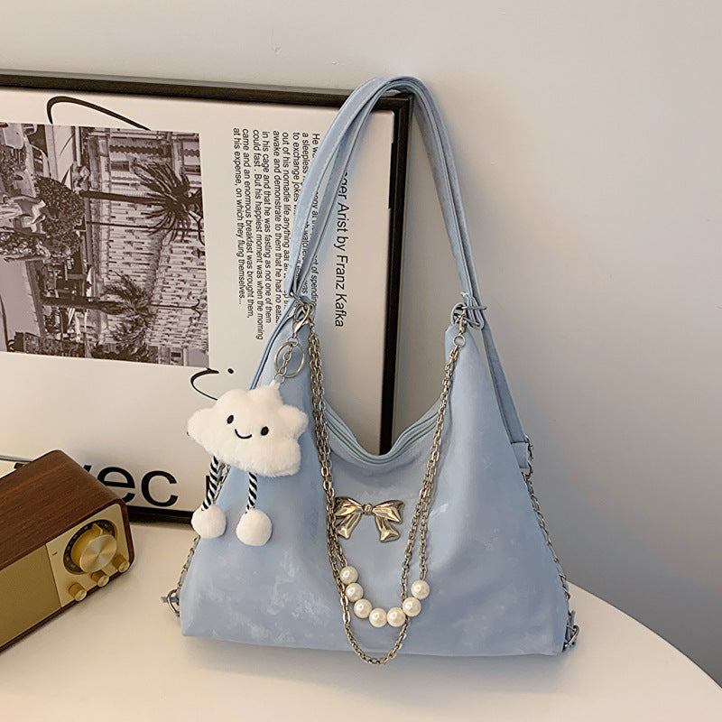 niche commuter pearl chain one shoulder bag womens all match shoulder tote bag