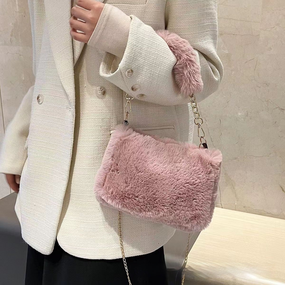 Square Plush Portable Fashion Simple Chain Bag Single-shoulder Bag