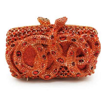 python diamond studded dinner bag magnetic clasp chain clutch