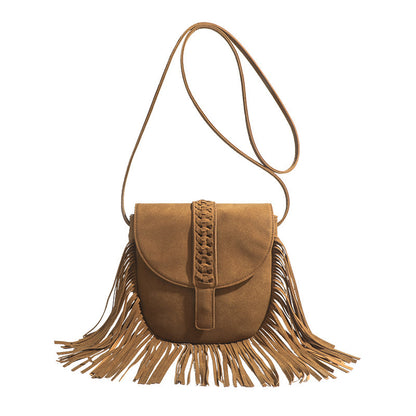 Woven Semicircle Soft Leather Fashionable Tassel Shoulder Messenger Bag