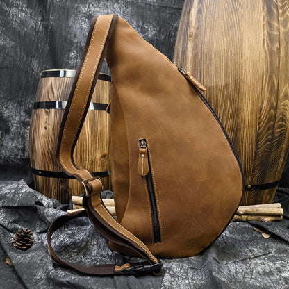 european and american retro mens chest bag crazy horseskin