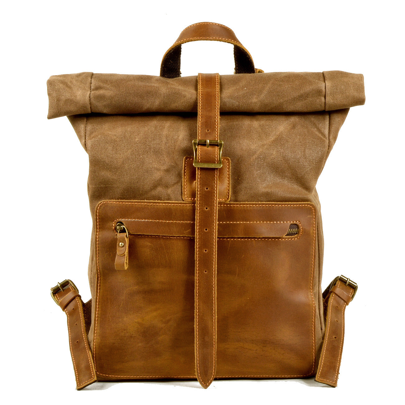 new simple retro wax canvas backpack mens casual leather