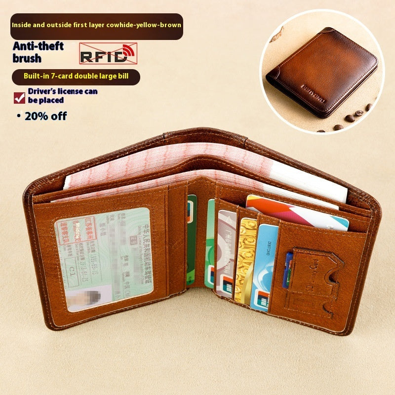 mens wallet rfid anti theft swiping ultra thin first layer cowhide