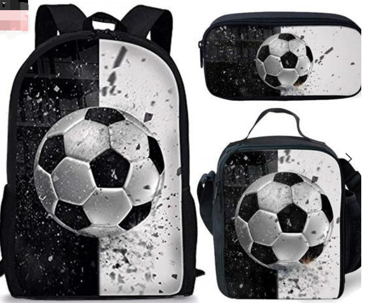 football print childrens three piece backpack satchel big pen bag student backpack