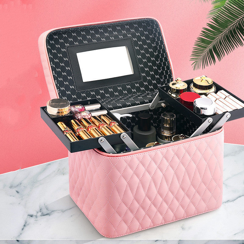 large capacity korean style portable cosmetics storage box travel wash cosmetic case