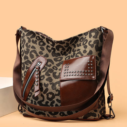 houndstooth backpack women fashion rivet design leopard shoulder bags