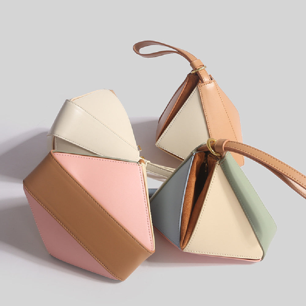 triangular diamond grid folding tote shoulder crossbody bag