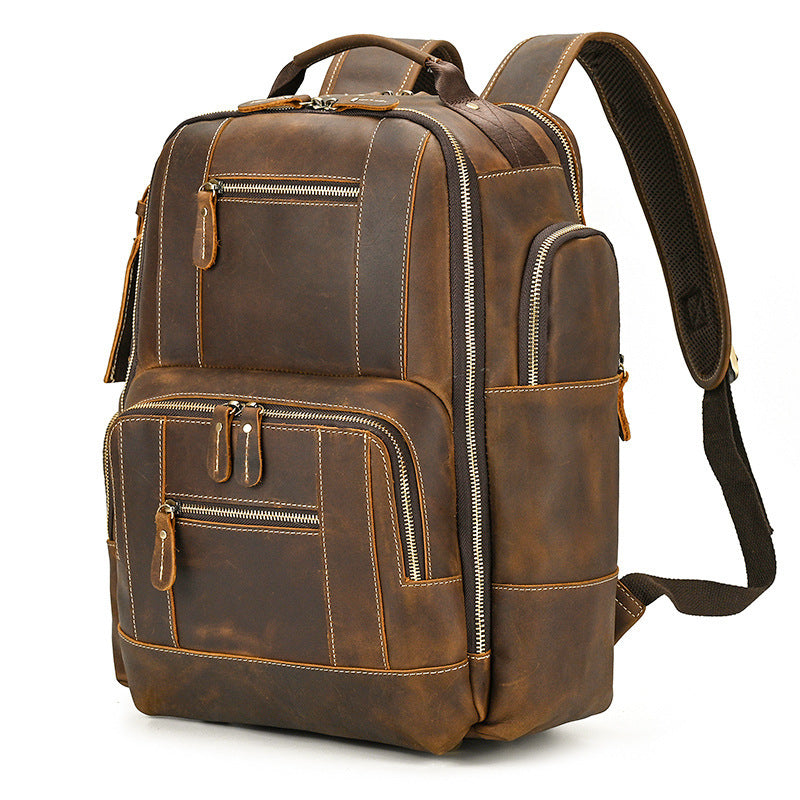 retro mens backpack cowhide large capacity 15 inch computer bag