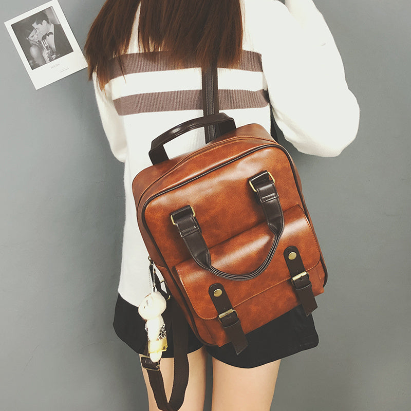 womens bag retro british backpack student schoolbag pu campus