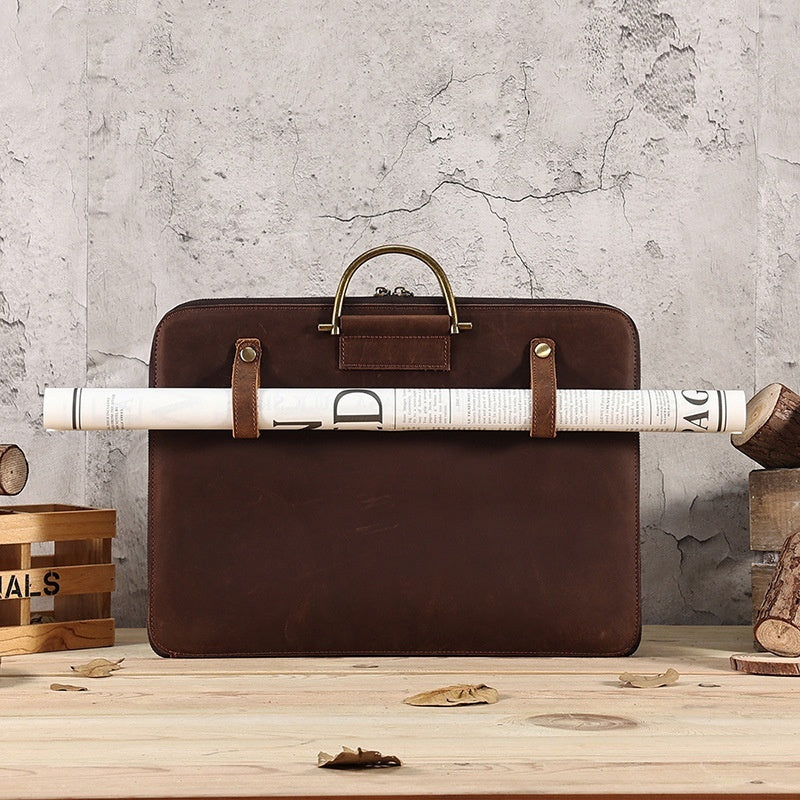 crazy horse leather mens business handbag genuine leather computer bag