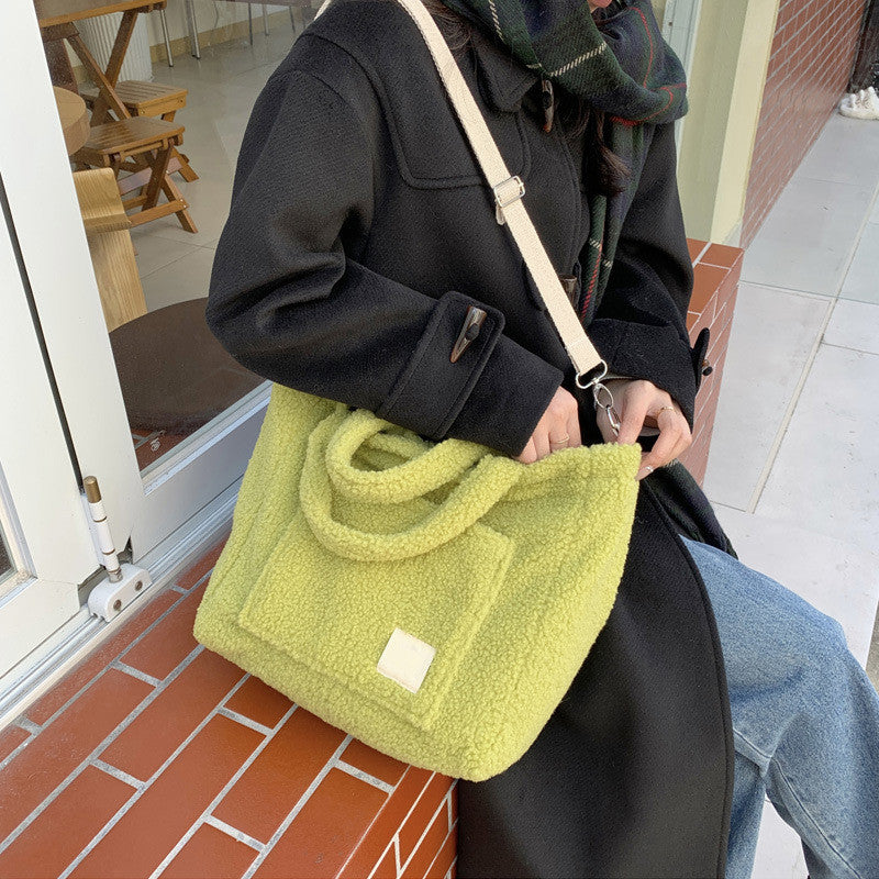 niche lamb wool cross body bag with large capacity