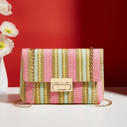 fashion crossbody bag straw lock closure simple small square bag