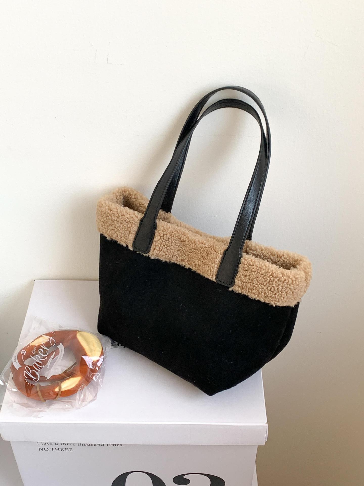 Retro Plush Turned-Over Hem Patchwork Suede Bag