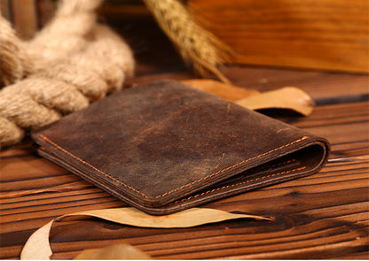 vintage crazy horse leather mens short wallet