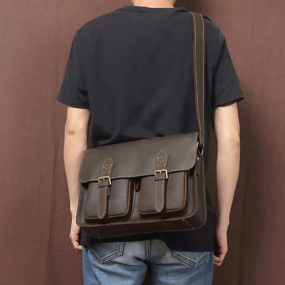 retro mens cowhide handbag one shoulder crossbody messenger bag