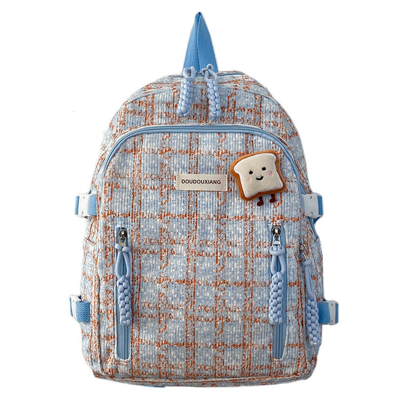 casual bag special interest design student schoolbag corduroy plaid large capacity travel backpack