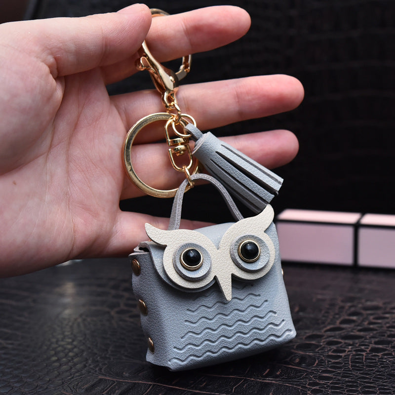 creative leather owl coin purse keychain