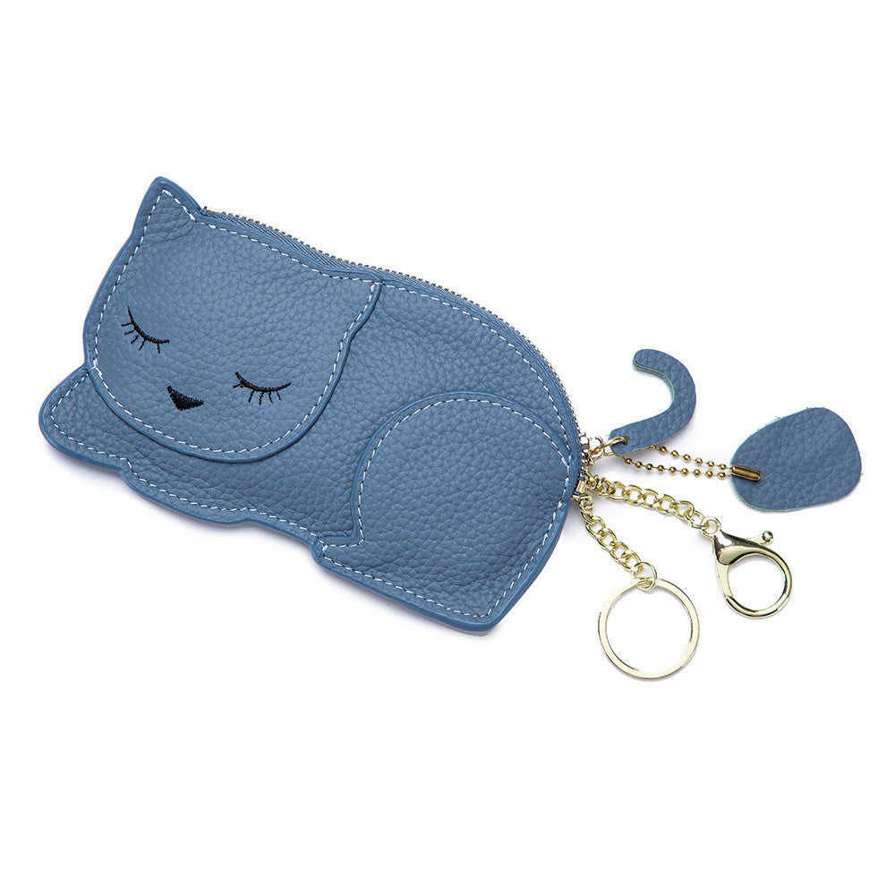 cat ultra thin coin purse genuine leather internet celebrity key bag